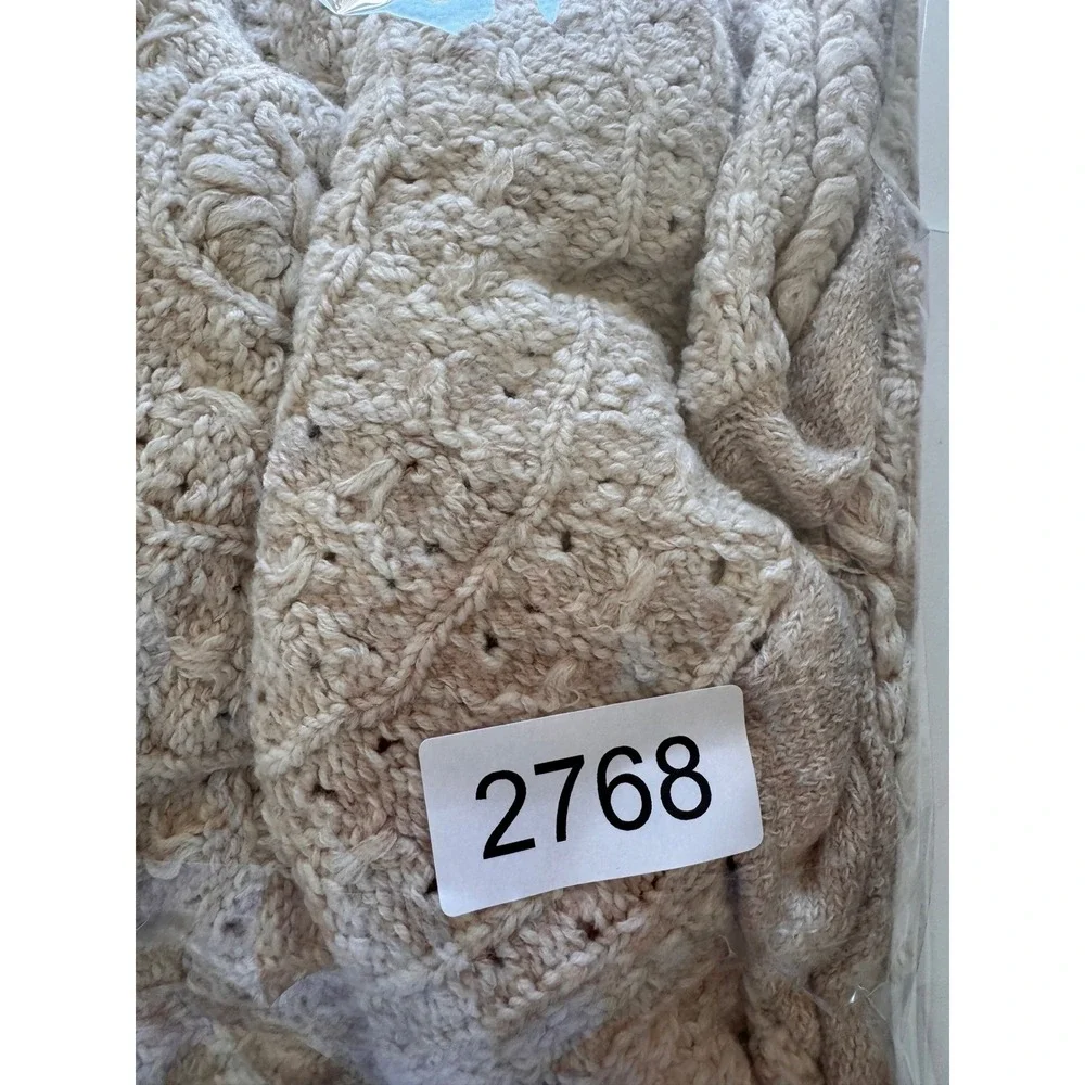 Anthropologie Knitted & Knotted Cardigan Wool‎ Sz S Beige Crochet Fringe Boho